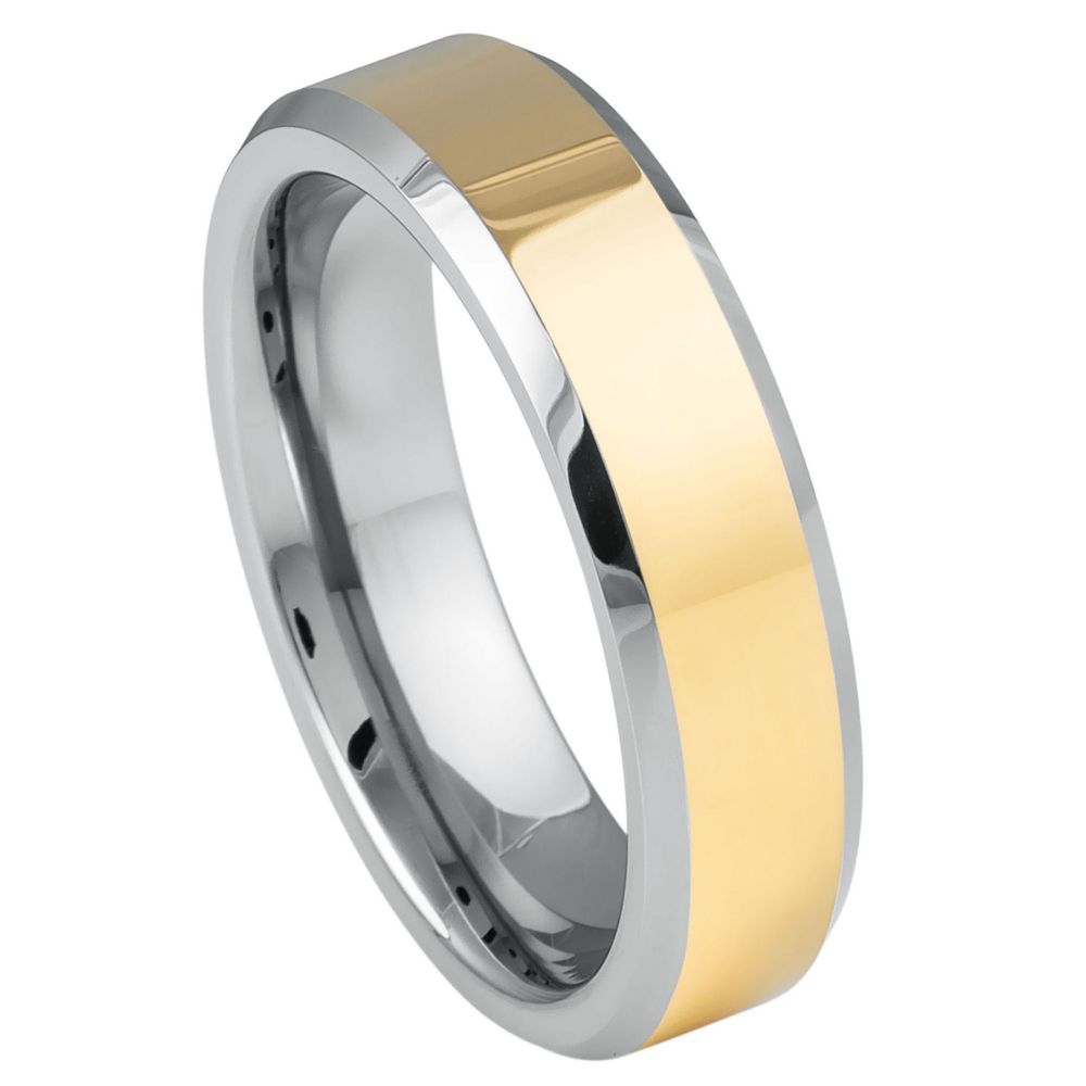 6mm Yellow & Silver Tungsten Beveled-Edge Band