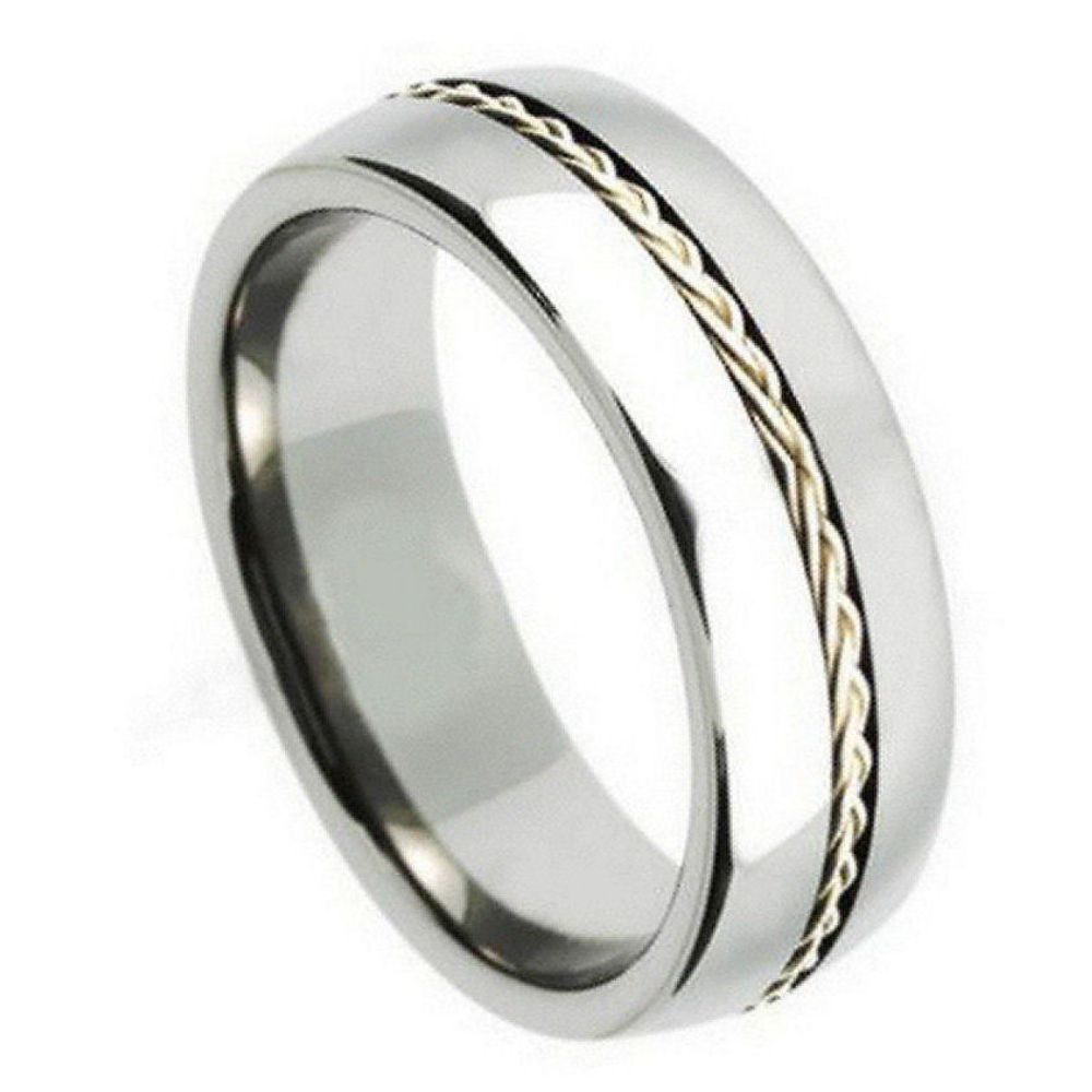 8mm Silver Tungsten Band with Braided Rope Inlay