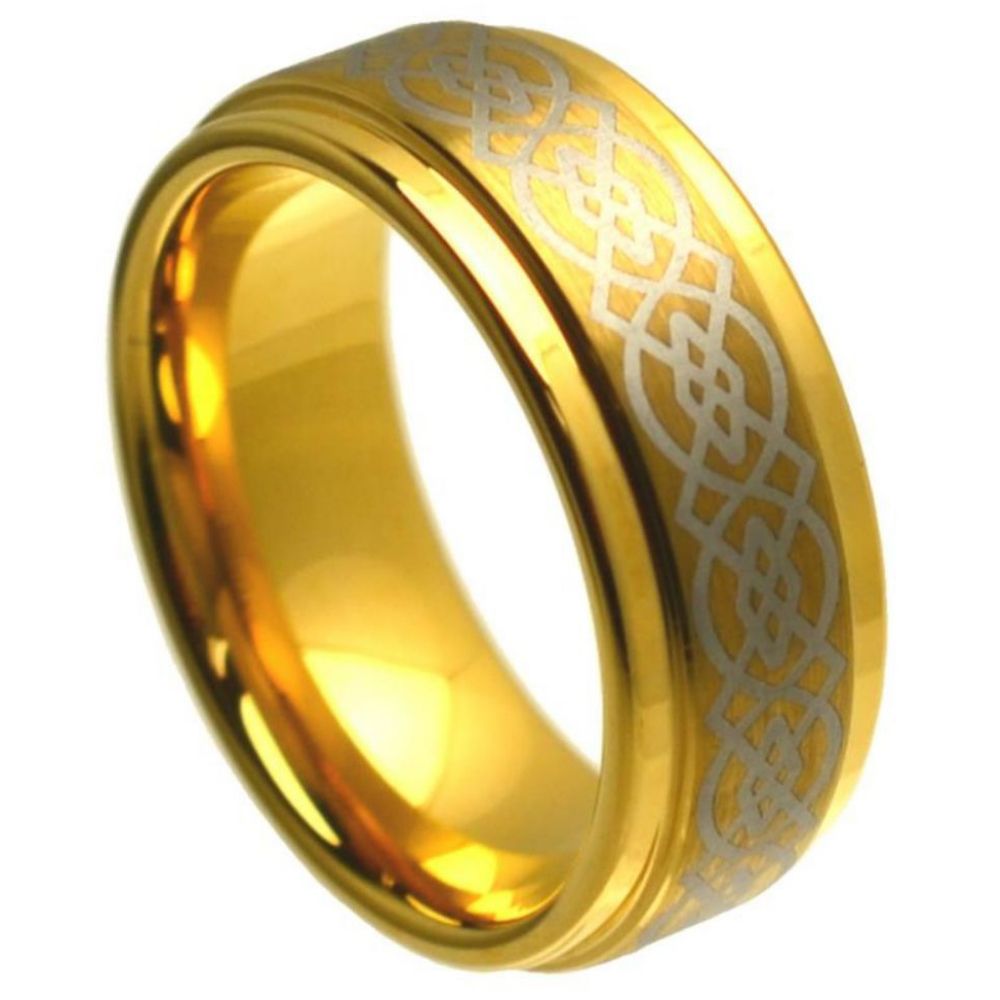 8mm Yellow Tungsten Band with Silver Celtic-Knot Inlay