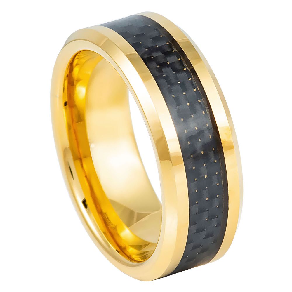 8mm Yellow Tungsten Band with Black Carbon Fiber Inlay