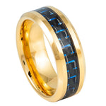 8mm Yellow Tungsten Band with Blue Carbon Fiber Inlay