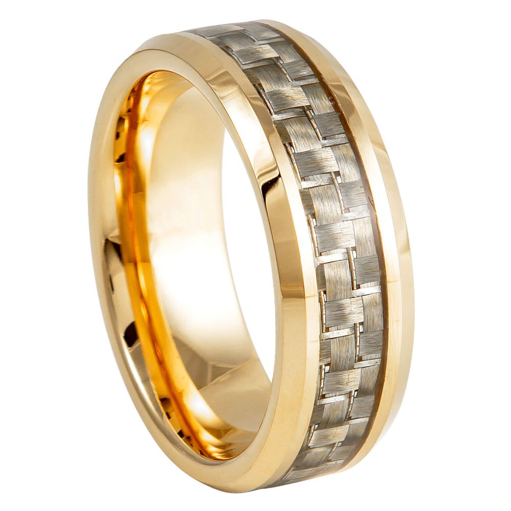 8mm Yellow Tungsten Band with Silver Woven Inlay