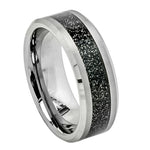 8mm Silver Tungsten Band with Black Stardust Inlay