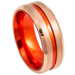 8mm Rose Tungsten Brushed Band with Red Center Groove