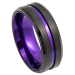 8mm Black Tungsten Brushed Band with Purple Center Groove