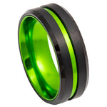 8mm Black Tungsten Brushed Band with Green Center Groove