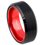 8mm Black Tungsten Brushed Band with Red Interior