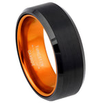 8mm Black Tungsten Brushed Band with Orange Interior