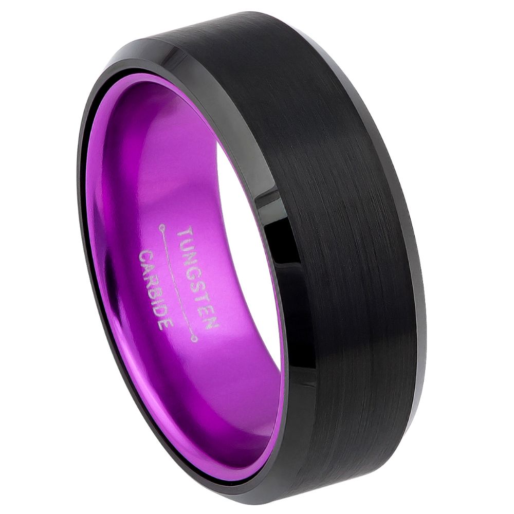 8mm Black Tungsten Brushed Band with Purple Interior