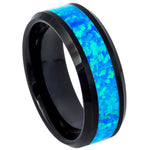 8mm Black Tungsten Band with Blue Opal Inlay