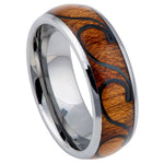 8mm Silver Tungsten Band with Wood and Black Vine Inlay