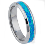 6mm Silver Tungsten Band with Blue Opal Inlay