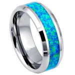 8mm Silver Tungsten Band with Blue Opal Inlay