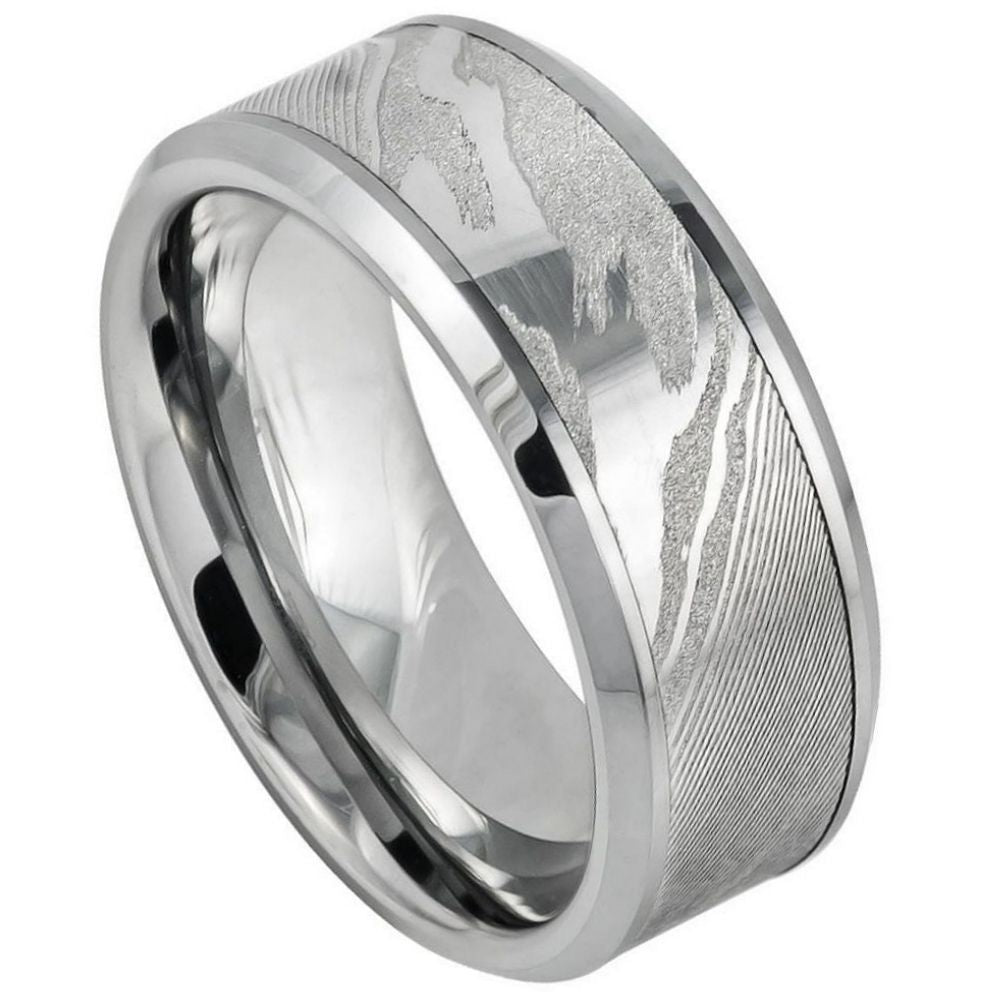 9mm Silver Tungsten Fingerprint-Pattern Band