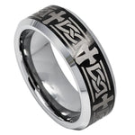 8mm Black & Silver Tungsten Cross-Pattern Band