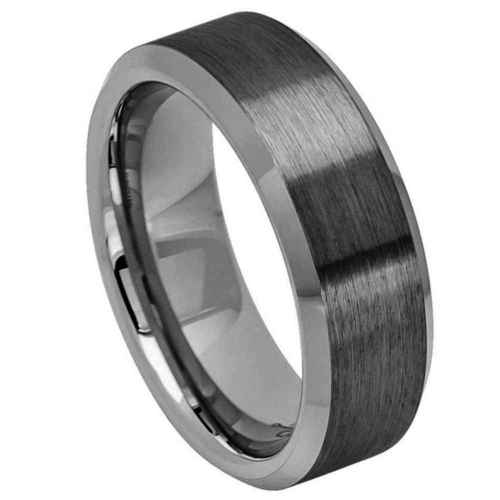 8mm Gunmetal Tungsten Brushed Beveled-Edge Band