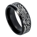8mm Black & Silver Tungsten Abstract-Pattern Band
