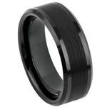 8mm Black Tungsten Brushed Beveled-Edge Band
