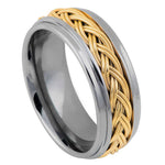 8mm Silver Tungsten Band with Yellow Braided Inlay