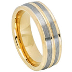 8mm Yellow & Silver Tungsten Brushed Double-Stripe Band