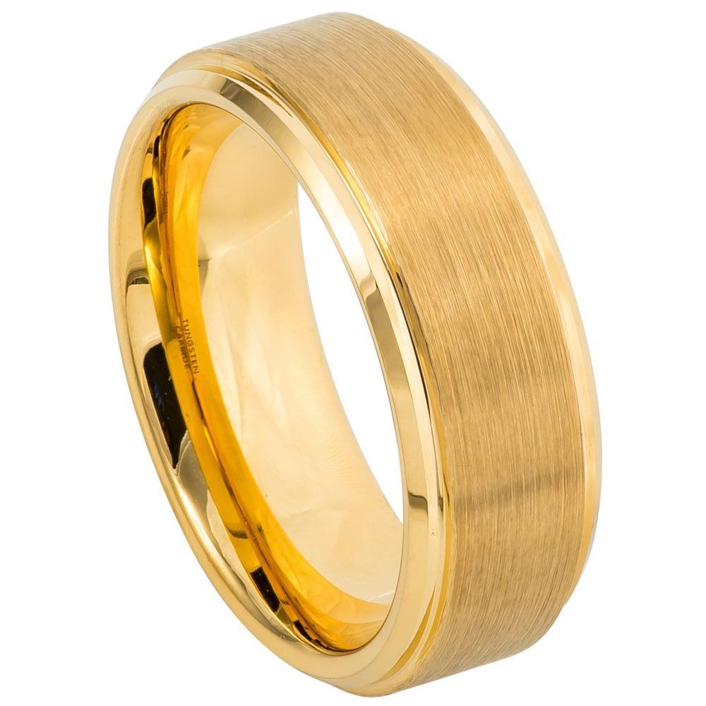 8mm Yellow Tungsten Brushed Band with Polished Stepped Edges