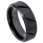 Black Tungsten Diagonal Grooves - Pasha Fine Jewelry