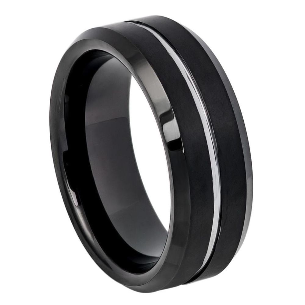 Black Beveled Single Groove Band - Pasha Fine Jewelry