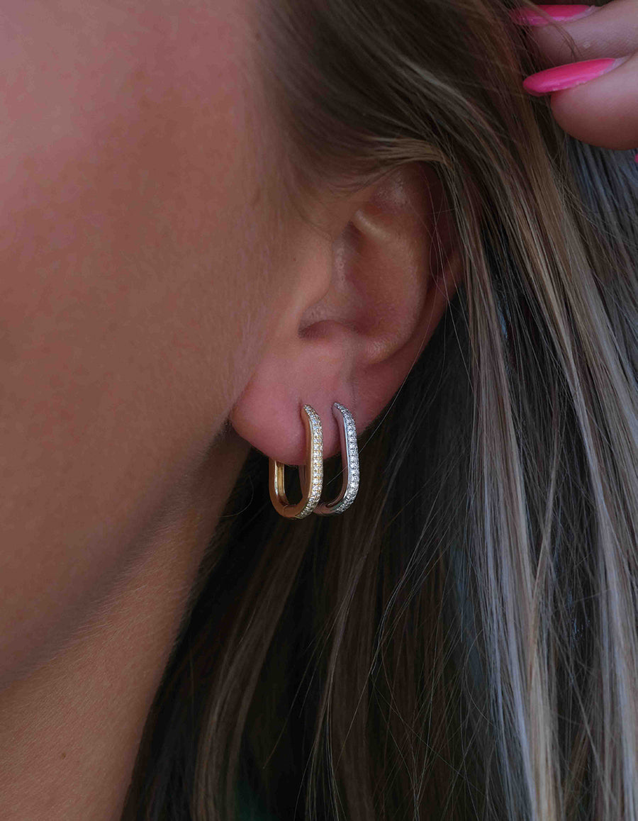 Diamond Oblong Hoop Earrings - Pasha Fine Jewelry