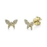 A pair of 14K gold butterfly-shaped stud earrings with pavé diamond details.
