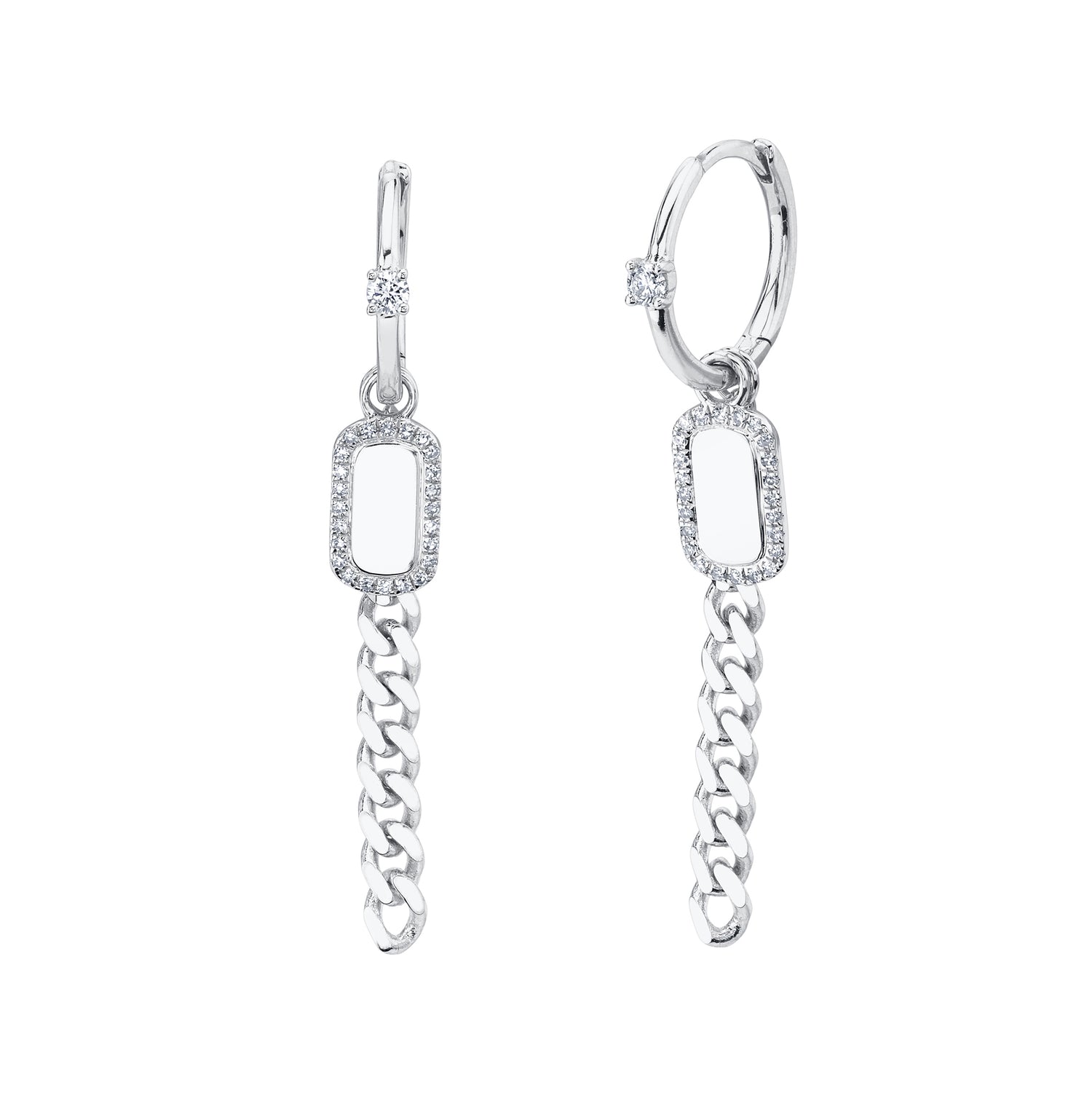 Diamond Dog Tag Link Huggie Earrings - Pasha Fine Jewelry