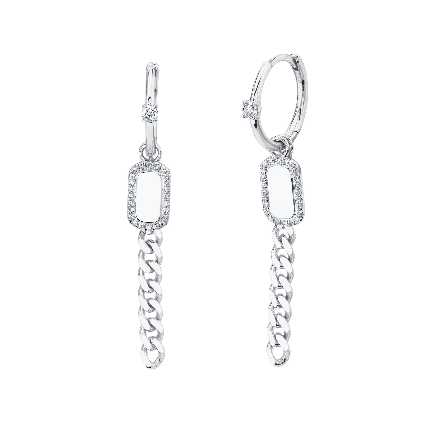 Diamond Dog Tag Link Huggie Earrings - Pasha Fine Jewelry