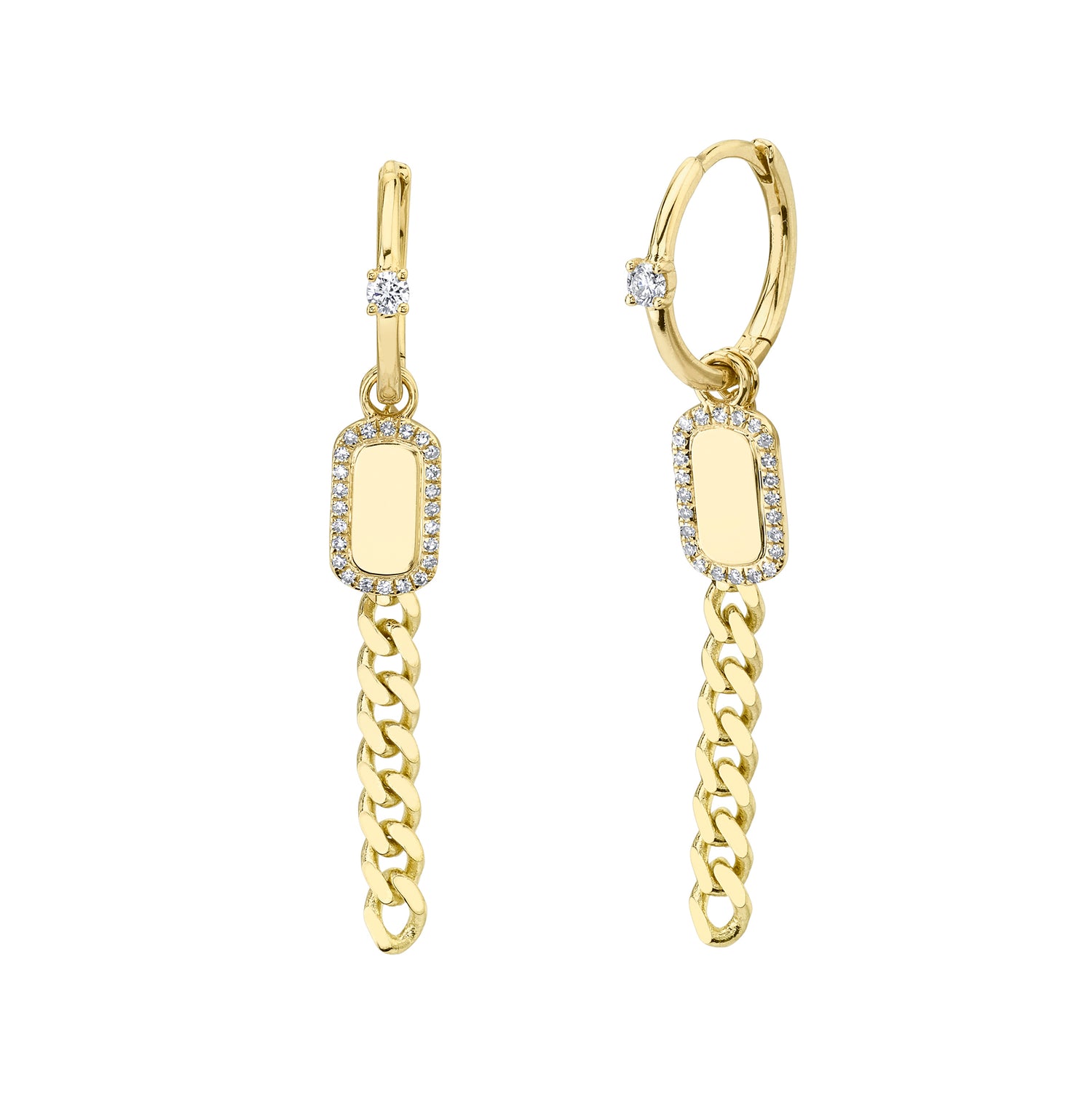 Diamond Dog Tag Link Huggie Earrings - Pasha Fine Jewelry