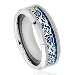 Shiny Beveled Edge with Blue Celtic Dragon Cut-out Inlay - Pasha Fine Jewelry