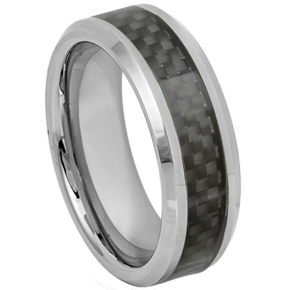 High Polish with Black Carbon Fiber Inlay - Pasha Fine Jewelry