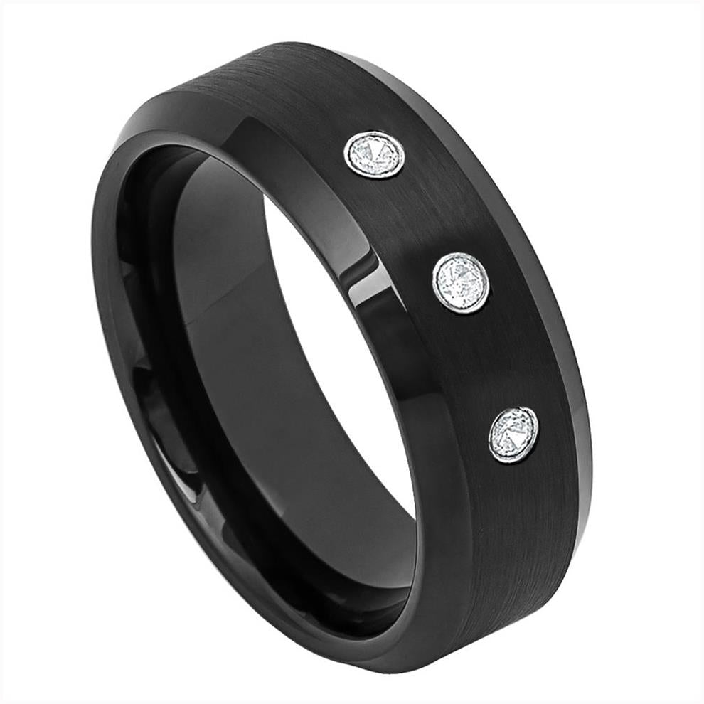 Black Tungsten with 3 White Diamonds. - Pasha Fine Jewelry
