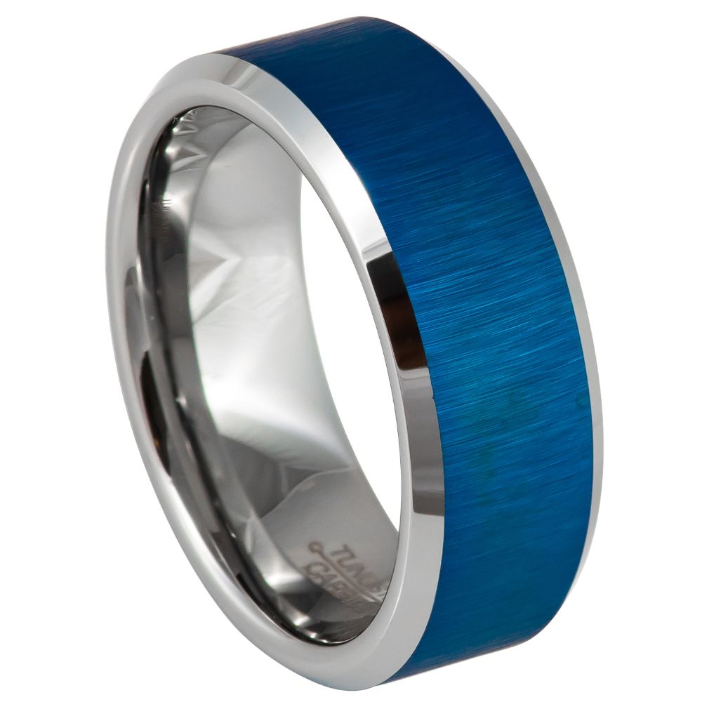 Brushed Blue Tungsten Band - Pasha Fine Jewelry