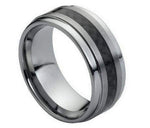 Black Carbon Fiber Inlay on Brushed Center - Pasha Fine Jewelry