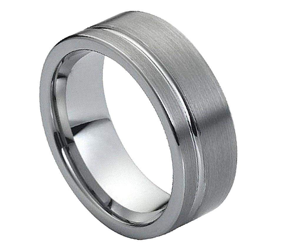 Brushed with Polished Shiny Off-Center Groove - Pasha Fine Jewelry